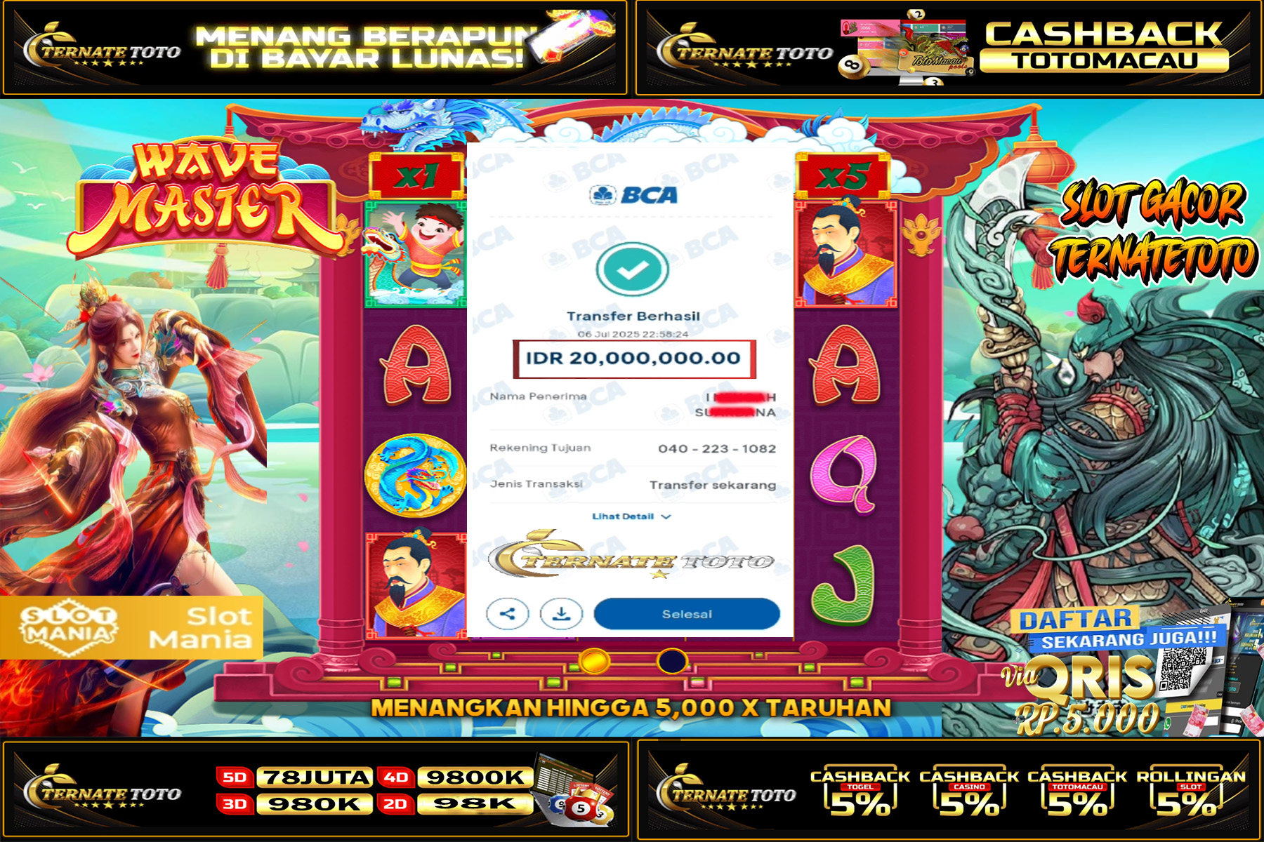 TERNATETOTO - WAWE MASTER Rp.20,000,000,-